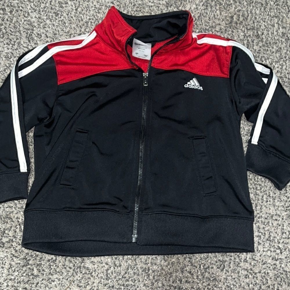 Adidas - full zip - track jacket - red and black - 3T